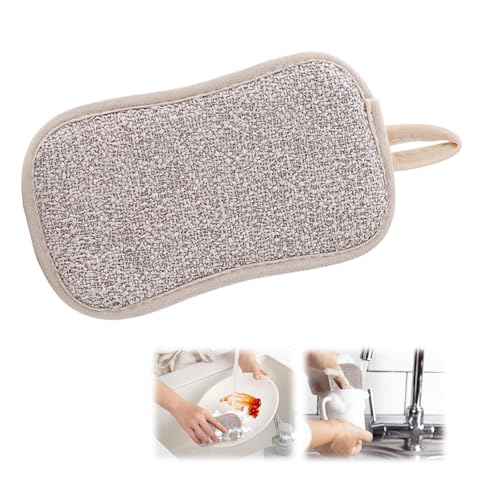 Lot de 10 éponges de cuisine réutilisables double face en microfibre, éponges à récurer pour la vaisselle, la vaisselle et les casseroles (beige)