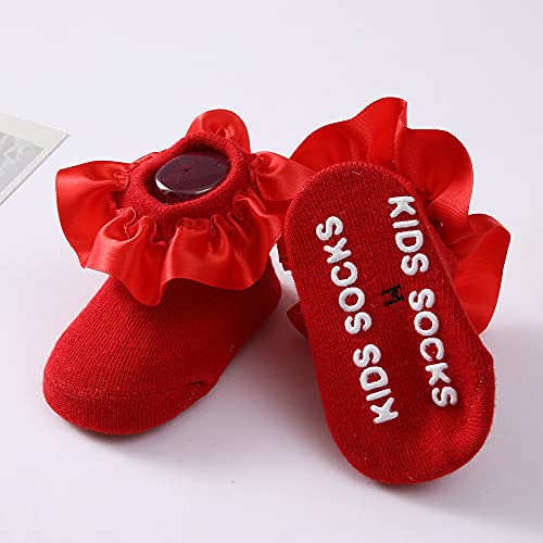 Yenzat Baby Girls Ruffle Grip Socks Newborn Infant Anti Slip Non Skid 6-12 Months 6 Pairs #TOP2
