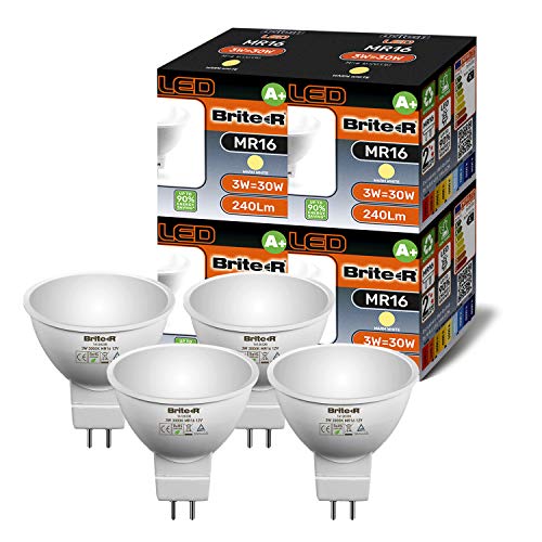 4X MR16 GU53 LED Bulbs 3W Warm White Brite R 120 Beam 3000K 240lm Spot Downlight 90 Energy Save 30W Halogen Replacement Lamp ACDC 12V Wide Angle Frosted Recessed Lighting UK Warranty 4 Pack