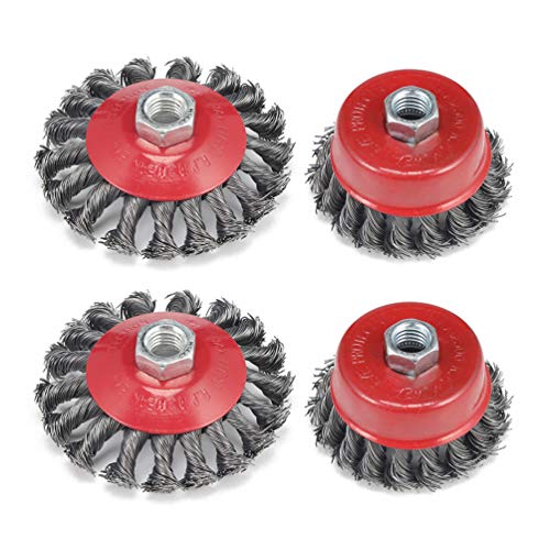 Image of 4PCS Rotary Angle Grinder Brush Red Durable Strong Rust Clean Metal Twist Knot Flat Cup Steel Wire Wheel Edge Blending Quick