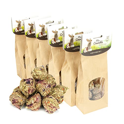 Mr. Crumble Dried Pet Food Knabberbällchen aus Timothy-Heu getreidefrei 6er-Set, Strukturfutter Leckerli für Kaninchen, Meerschweinchen und Degus und andere Nager