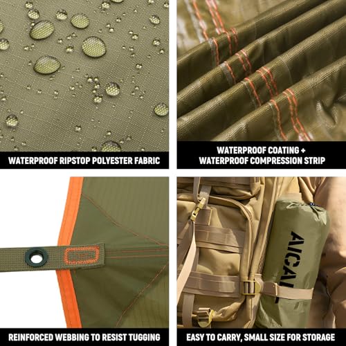 Waterproof Camping Tarp 10 x 10ft Survival Tent Backpacking Portable Tarp Multifunctional Anti-UV Shelter for Outdoor (Mud Green) - Image 5