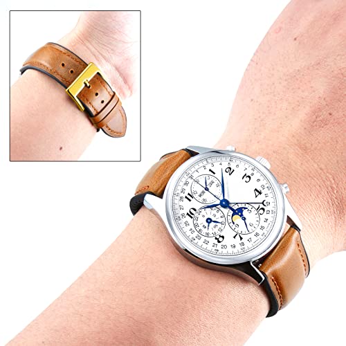 Image of BINLUN Leather Watch Band 14mm 16mm 18mm 19mm 20mm 21mm 22mm Quick Release Premium Oil Wax Leather and Breathable Silicone Hybrid Watch Bands Replacement Strap for Men Women