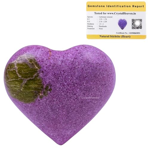 Image of Crystal Heaven Certified Stichtite Heart Palm Pebbles Stones For Anxiety Stress Relief Massage - Aaa Grade Original Healing Gemstone Agate Heart Palm Stone For Yoga Meditation Spiritual