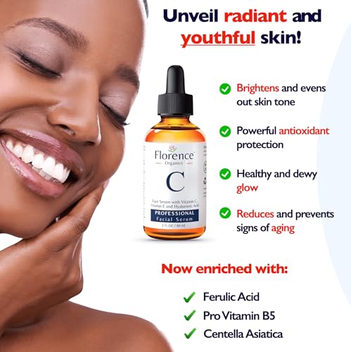 A visual summary of the serum's benefits for glowing skin, dark spots, fine lines, and wrinkles