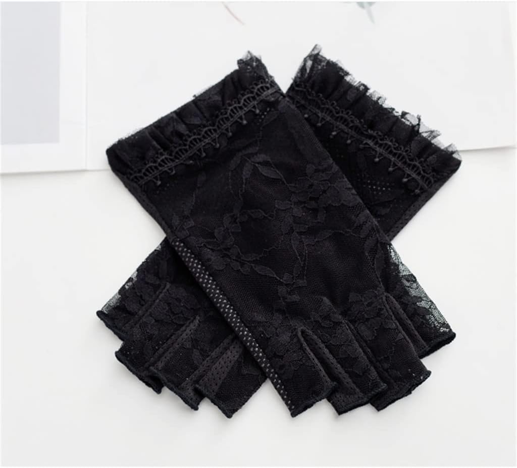 Lace Short Gloves Women's Thin Section Driving Riding Half Finger Touch Screen