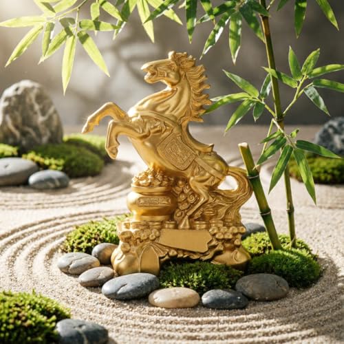 Figura Decorativa de Caballo Dorado para Mesa Feng Shui miniatura 3