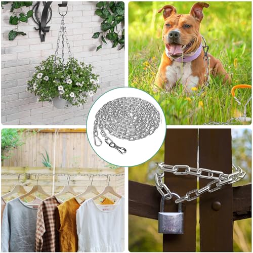 Tresbro Heavy Duty Dog Chains for Outside, 15FT Stainless Steel Tie Out Cable with Swivel Hook for Small Medium Dogs, Metal Chew Proof Pet Runner Chain Leash Lead for Outdoor Camping Hiking Yard, 5MM by Tresbro - Image 6