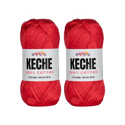 Image of Cotton Yarn - 100% Cotton Yarn for Crocheting and Knitting, Mercerized Cotton Amigurumi Yarn Fine-Sport 2 1.76 oz (50g) / 136 Yrds (125 m) 2 Skeins - Red