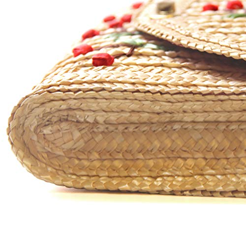 EVEOUT Stroh Clutch Umhängetasche Damen Obst Banane Kirsche Muster Mode Schultertaschen Strand Geldbörse Sommer