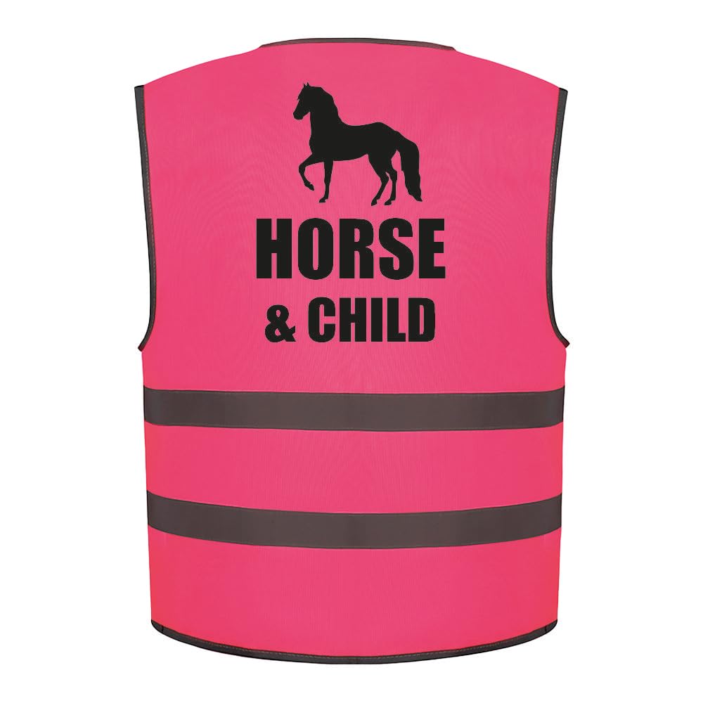 Brook Hi Vis Uk Pink Horse And Child Kids Hi Vis Vest Children's High Visibility Reflective Safety Waistcoat School Horse Riding Road Safe Equine