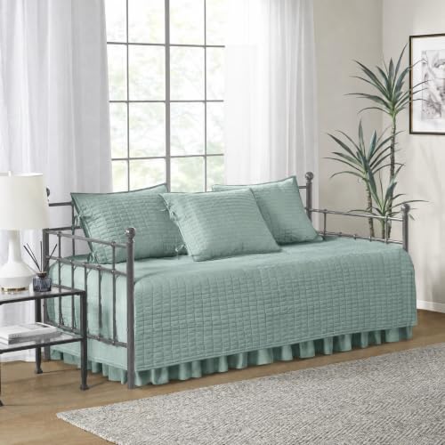 Image of Comfort Spaces Daybed Cover - Luxe Double Sided Quilting, All Season Cozy Bedding with Bedskirt, Matching Shams, Kienna Sage Green75 inchx39 inch 5 Piece