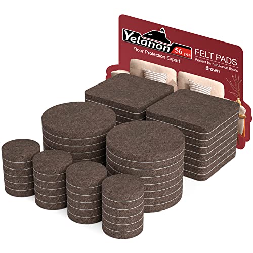 Yelanon Felt Furniture Pads -56 Pcs(1+2)” Premium Felt Pads for Chair Legs Furniture, Floor Protectors for Hardwood Floors,Brown