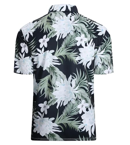 Alex Vando Mens Hawaiian Golf Shirt Moisture Wicking Digital Print Golf Shirts for Men