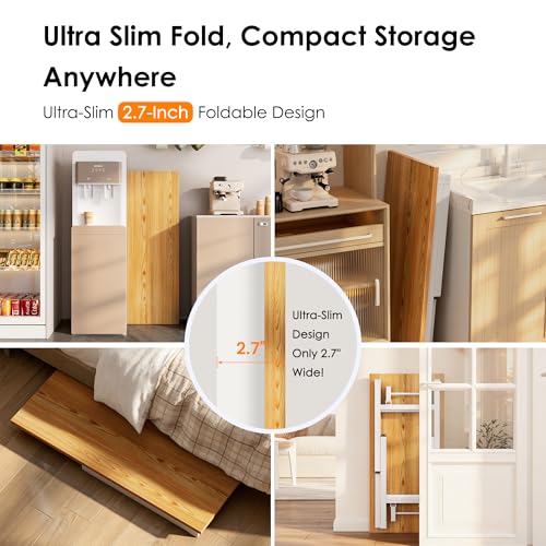 Image of Need 35.8 Inch Folding Desk for Small Spaces, Home Office Computer Desk with Teak Wood Top & White Frame, Foldable Writing Table for Study, Bedroom, Dorm Room & Student
