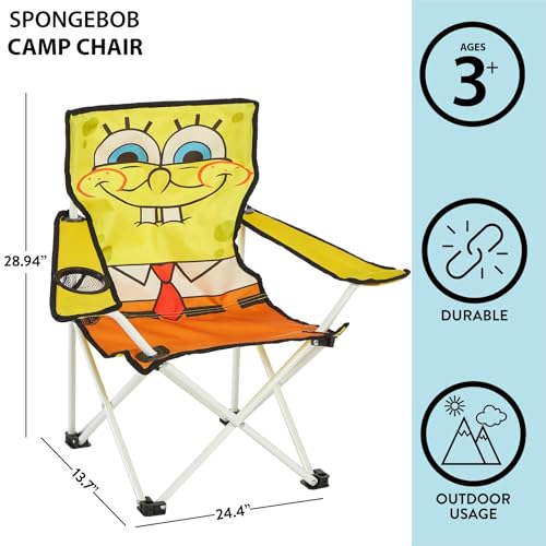 Nickelodeon Spongebob Figural Folding Camp Chair for Kids, Portable Outdoor Chair with Carrying Case, Lightweight and Durable, Indoor/Outdoor Seating for Ages 3+, Perfect for Camping or Backyard by Idea Nuova - Used condition - Image 3