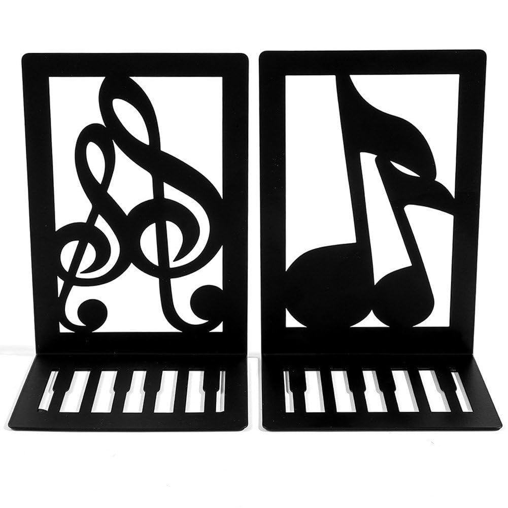 Serre-Livres Métal Noir Note Musique pour Caler Livres Lourds