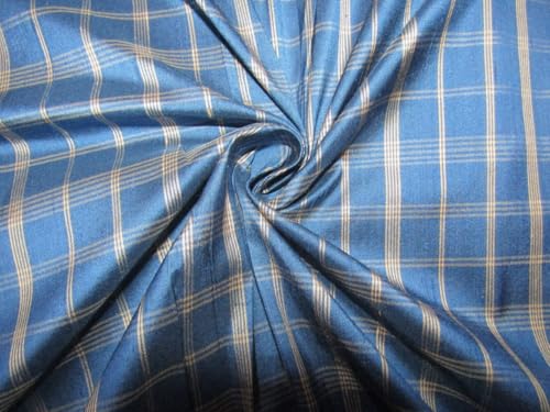 Tissu 100% soie bleu et doré Dupnewc18 de 137 cm de large