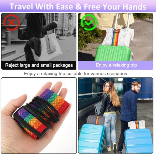 Image of HASTHIP 2Pcs Rainbow Luggage Binder Strap, Fashion Travel Wide Stretchy