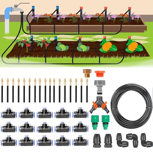 Automatic Garden Irrigation System Kit with Smart Timer, 20m/65.6ft Greenhouse Watering Solution, Quick Connector Design for Efficient Watering, Perfect for Gardens & Plants