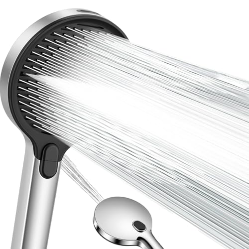 Ronvie Duschkopf Groß Φ140mm mit 3+1 Strahlarten, Wassersparender Hochdruck Sparduschkopf mit Druckerhöhende Technologie 6,9 L/min, Antikalk Silikondüsen, Chrom