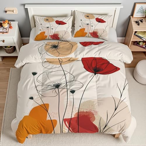 Housse de couette 200x200 fleurs avec 2 taies d'oreiller ensemble lit double microfibre KG4036 - 3
