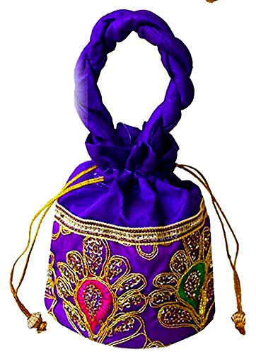 DMS RETAIL Women's Raw Silk Potli Bag with Embroidery (Blue) - Image 3