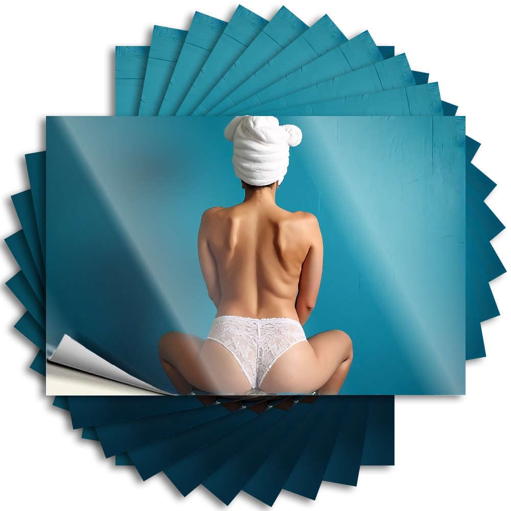 Sticker Backyard Bar Decor Waterproof Vinyl Sticker | Woman in White Lace Underwear Against Blue Background. Fire Bottle for Sports DIY Projects(12X18CM)
