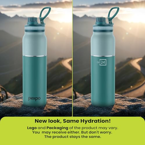 Image of Go24 pexpo Sipper Water Bottle 740ml ISI Certified Stainless Steel Flask with Sipper Cap | 3 Layer Insulation | 2-Year Warranty |for Home, Office, Gym, Travelling | BPA Free |Austin | Green