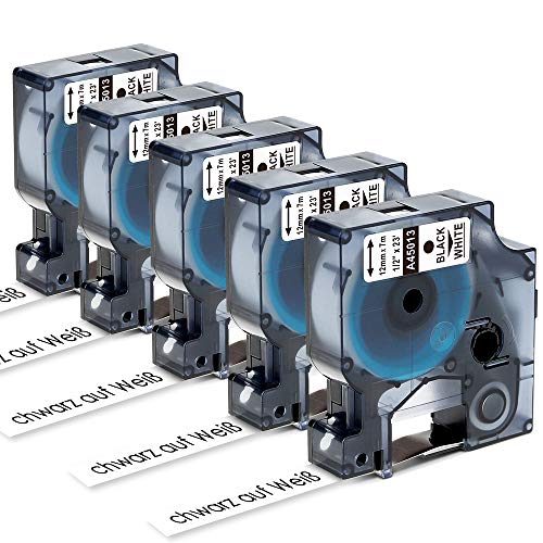 Markurlife kompatible Etikettenband als Ersatz für DYMO 45013 12mm Etikettenband DYMO LabelManager 160, LabelManager 210D, LabelManager 120P, Schwarz auf Weiß 12 mm x 7 m