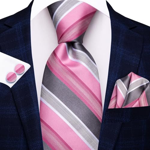Image of Dubulle Mens Tie and Lapel Pin Paisley Striped Floral Necktie for Men Pocket Square Cufflinks 4PCS Set Wedding Party
