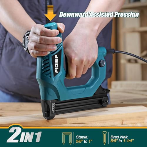 Image of FIDISP Electric Nail Gun 18 Gauge, Heavy-Duty 2 in 1 Brad Nailer & Staple Gun -120V, Includes 2000 Pcs Brad Nails + Crown Staples for Carpentry, Upholstery, DIY