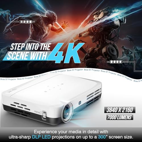 Image of 4K Resolution, 25000 Lumens, 3D 4K Smart Android Mini Projector with 350 Inch Projector (Boss S7)