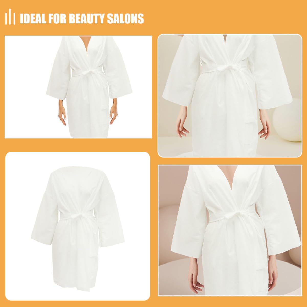 UKCOCO 6 Albornoces Desechables de Algodón para Salón y Spa, Ropa de Baño Cómoda de Color Claro, Paquete de 6 Piezas Adecuado para Belleza y Sauna