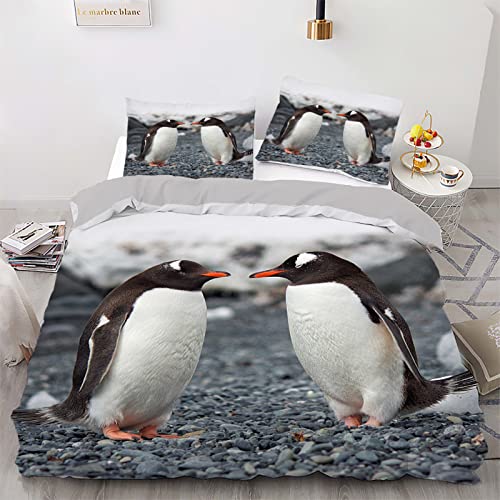 Linge de lit housse de couette pingouin 160x200 gris confortable avec fermeture éclair