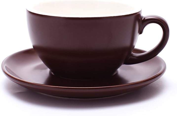 Coffeezone Latte Art Cup and Saucer Cappuccino & Americano, New Bone China, Mate for Coffee Shop and Barista (Matte Brown, 8.5 oz)