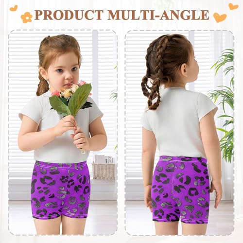 Purple Leopard Print T-Shirt for Girls Cotton Summer Clothes Toddler Outfits Dance Cartwheel Shorts, 4T3