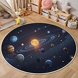 HASLEFND Planetas En El Sistema Solar Alfombra, Tapete Redondo para Bebé Decoración de Habitación Infantil, Lavable Antideslizante Alfombra de Galaxia del Universo para Niños