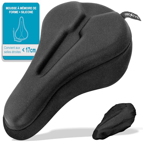TECHCYC Housse de Selle de Vélo en Gel, Couvre Selle Velo avec Housse Imperméable, pour VTT, Vélo D'appartement, Vélo de Route, Rembourrage de Selle Confortable pour...
