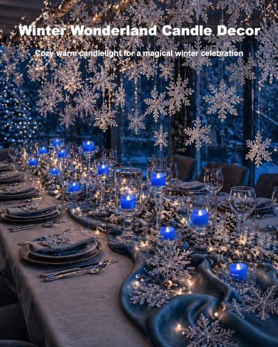 Image of Homemory 12-Pack Navy Blue Remote Flameless Tea Light Candles, 400+ Hrs | 2 /4 /6 /8H Timer LED Flickering Tealight Votives for Navy Weddings, Nautical Decor, Formal Events and Blue Gold Christmas