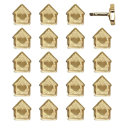Image of Mini House Push Pins - Gold House Pins - for Cork Board, Maps, or Lapel Pin Use - Designed in USA - Set of 20
