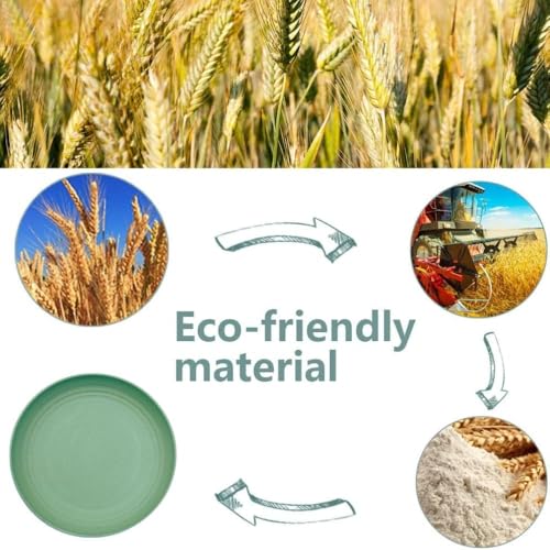 Image of Wheat Straw & Bamboo Fiber Plates Set, Lightweight Unbreakable Dinner Plates, Microwave and Dishwasher Safe, Plates Easy to Clean & Reusable (9 Inches, Green, Set of 6)