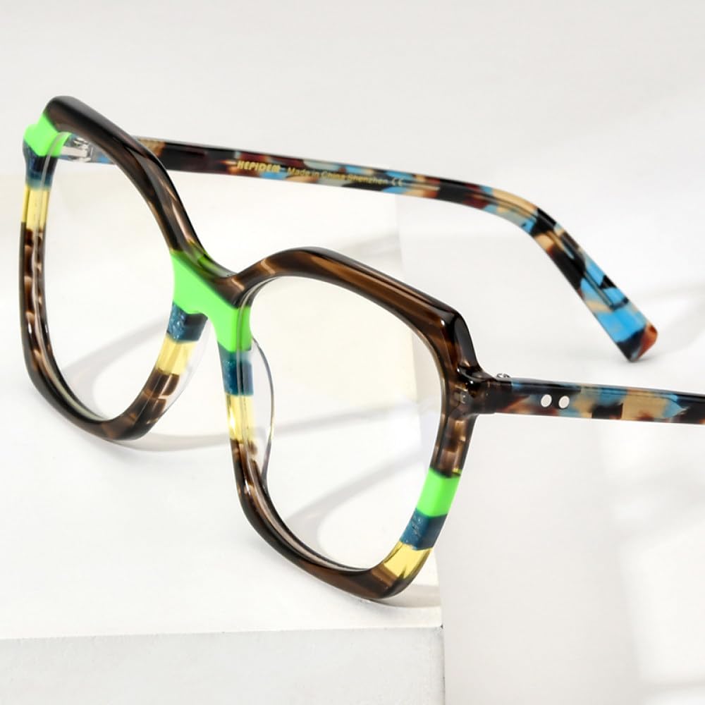 Trendiges mehrfarbiges Acetat-Brillengestell für Damen, Cat-Eye-Brille, Cateye-Brille, gestreift, braun, Einheitsgröße