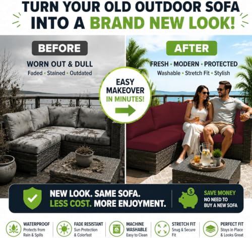 Image of 12 Pcs Outdoor Cushion Covers, Patio Sofa Cushion Covers Replacement