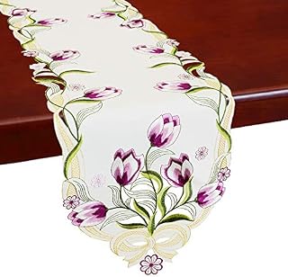 Simhomsen Embroidered Tulip Table Runners, Spring Floral Table Linens (Yellow, 13 × 68 Inch)