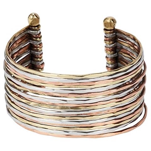 SPUNKYsoul New! Boho Metal Cuff Bangle Bracelets for Women in Silver Gold or Multi Toned Copper l Collection (Multi-tone 18 Line) Cover