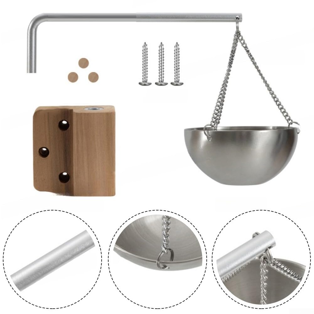 Elegante cuenco de aromaterapia de sauna con brazo oscilante para saunas de madera de cedro, 200 ml, soporte para taza de aceite de acero inoxidable