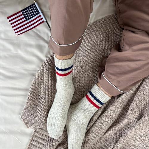 Image of 92% Merino Wool Socks Natural Crew Thick Home Travel Cozy Super- Soft Sock Made in Mongolia