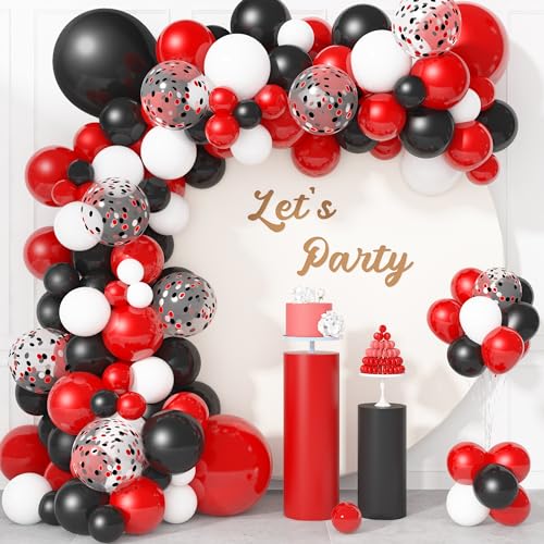 Ouddy Life 133Pcs Red and Black Balloons Garland Arch Kit for Red and Black Party Decorations Red Black White Balloon for Birthday Las Vegas BBQ Casino Poker Racing Car Party Supplies