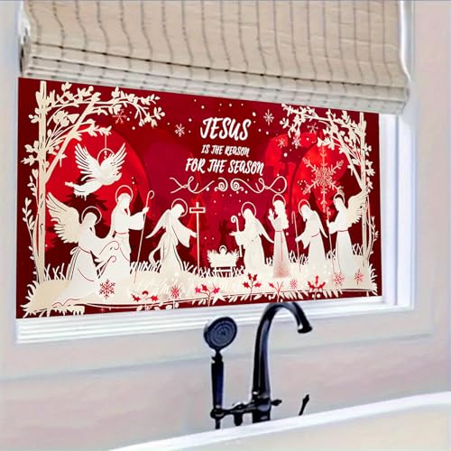 Película para ventana con escena navideña Jesús y ángeles 39.3×17.7 pulg miniatura 5